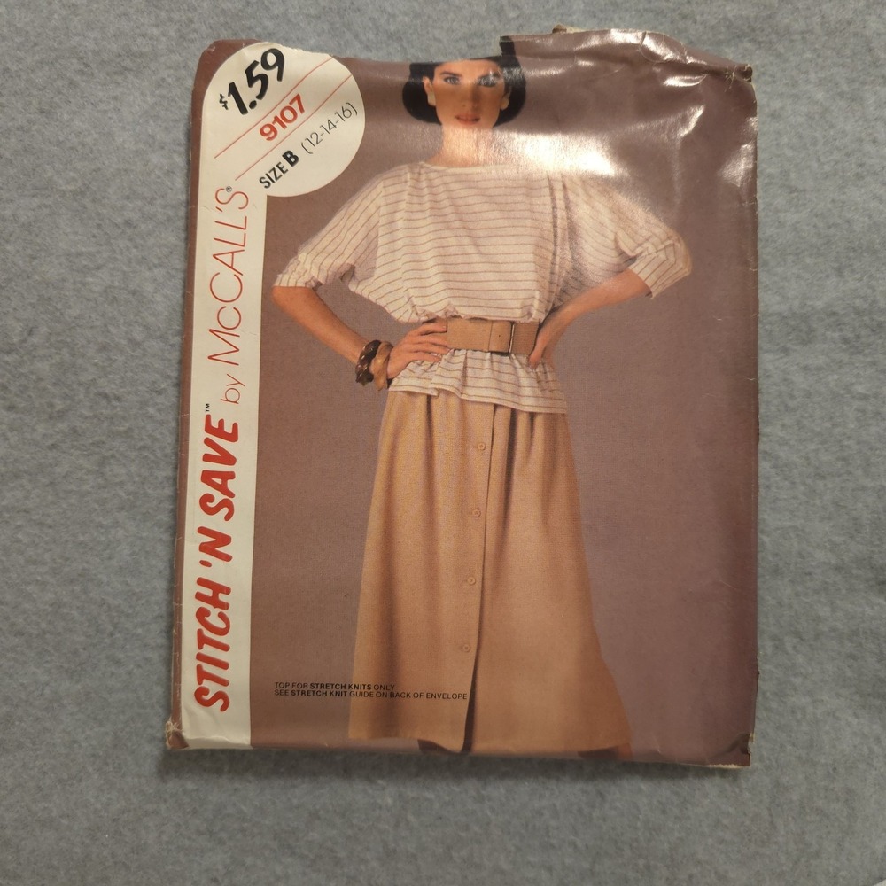 McCall's Stitch 'N Save 9107 Top & Skirt Sewing Pattern Sz 12-16 UNCUT 1980s‎